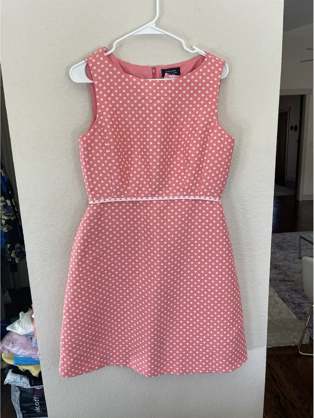 Tahari Arthur S. Levine Pink And White Polka Dot Dress - Picture 2 of 5